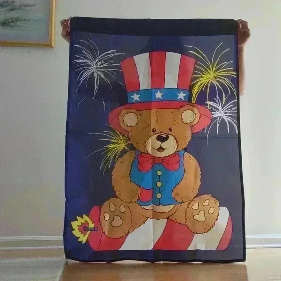 Vintage RARE  Patriotic Teddy Bear 1997 Firework USA Large Flag Independence Day - Picture 1 of 10